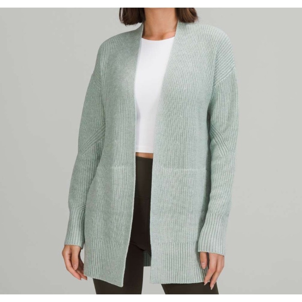 Lululemon Womens Cashlu Sweater Cardigan XL/XXL Mint Blue Green Open Front